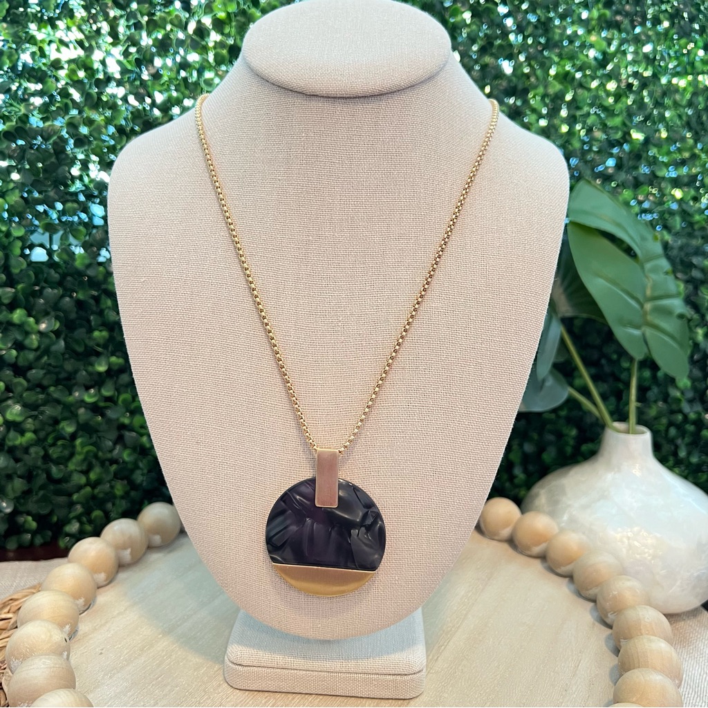 Michelle Mcdowell Long Pendent Necklace Charcoal Gray Acrylic And Matte Gold New
